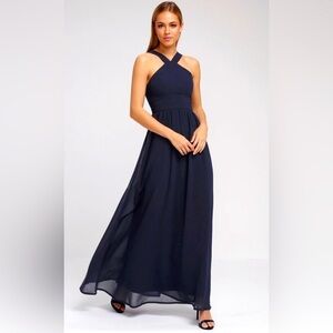 Lulus Air of Romance Navy Blue Maxi Dress, Size S